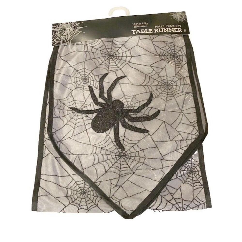 Liberty Halloween Spider Table Runner 13x72" Webs Spooky Scary Black Gray Party